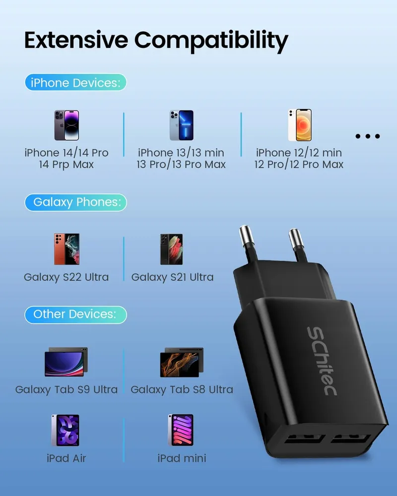 SCHITEC USB Oplader 6 Stuks 2 Poorten 5V 2.1A Telefoons — foto 5