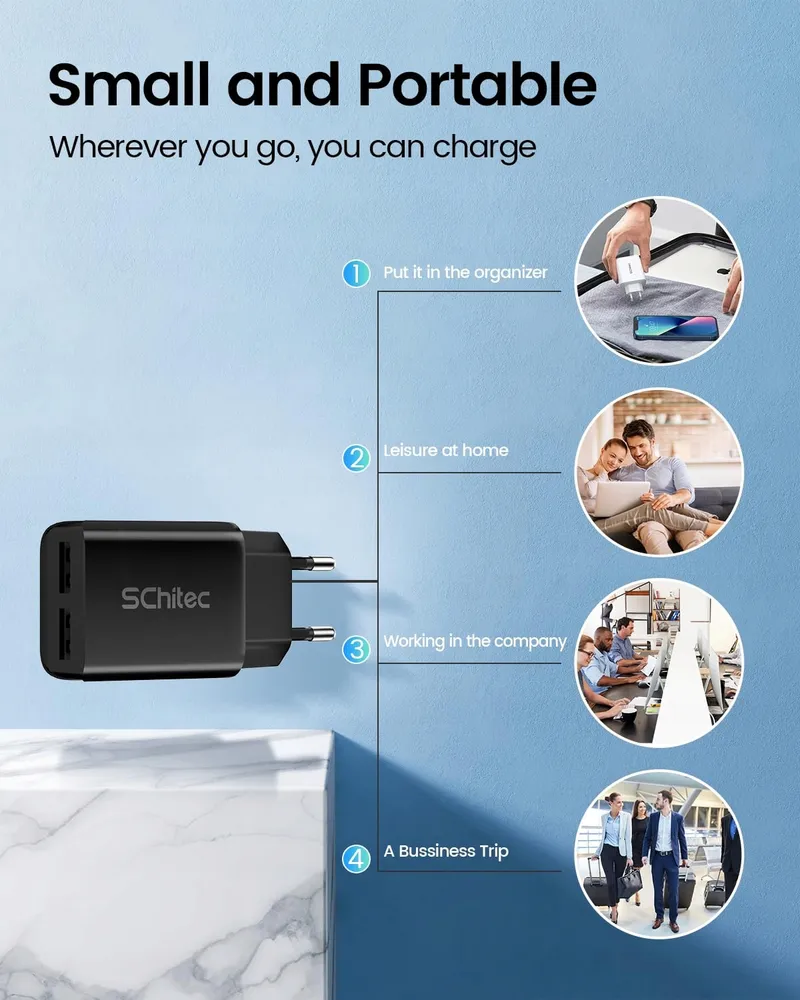 SCHITEC USB Oplader 6 Stuks 2 Poorten 5V 2.1A Telefoons — foto 7