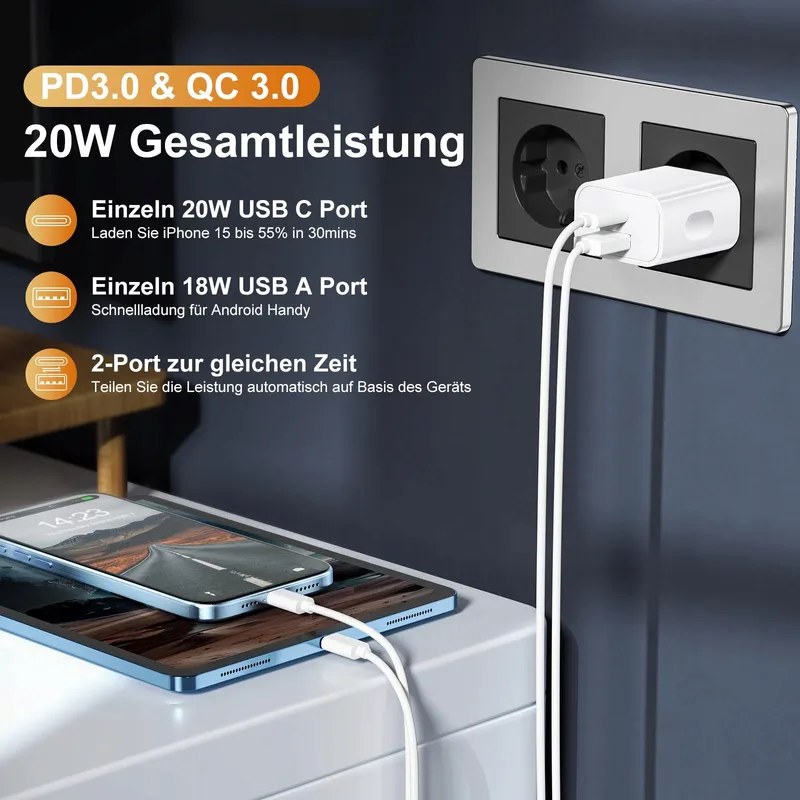 ABETCABE USB-C Oplader 20W 2 Stuks iPhone Galaxy — foto 3