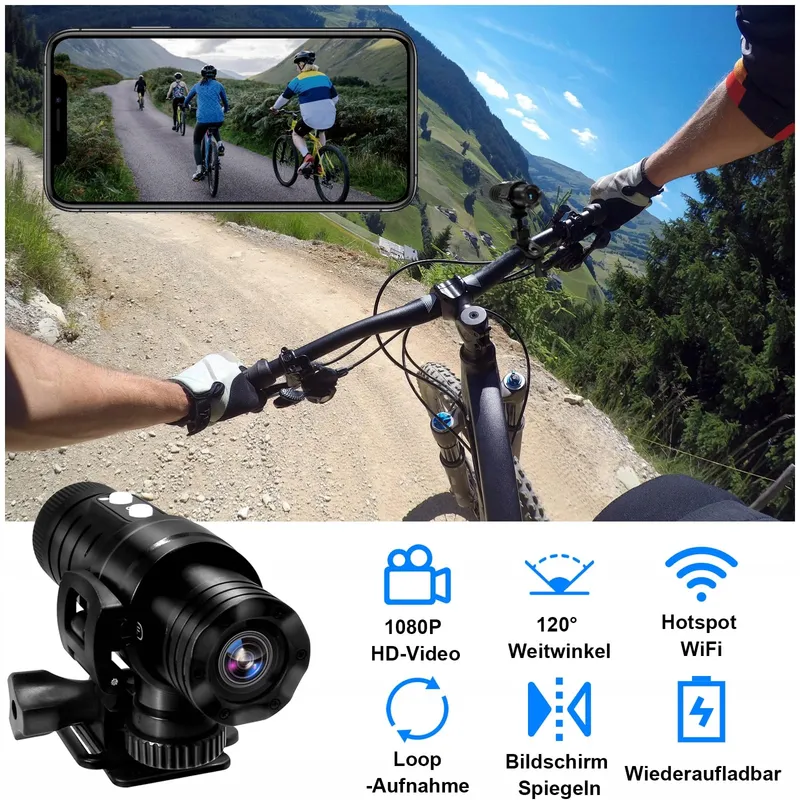 TANGMI Helmcamera WiFi 1080P HD 120° Groothoek 7u Accu — foto 2