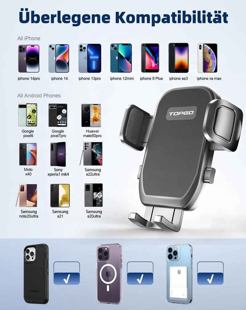 TOPGO Bekerhouder Telefoonhouder Verstelbaar Zwart — foto 7