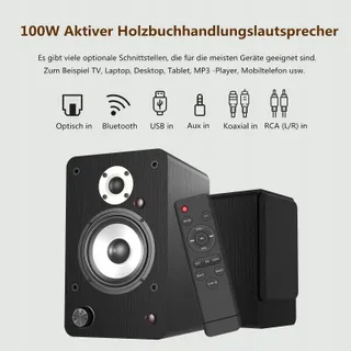 HANLIM Actieve Bluetooth HiFi Luidsprekers 100W USB AUX Optisch RCA Zwart — miniatuur 2