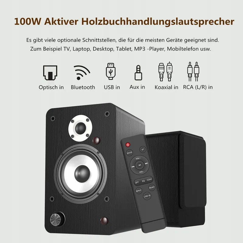 HANLIM Actieve Bluetooth HiFi Luidsprekers 100W USB AUX Optisch RCA Zwart — foto 2