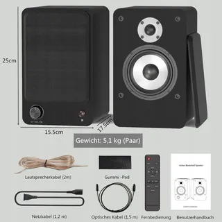 HANLIM Actieve Bluetooth HiFi Luidsprekers 100W USB AUX Optisch RCA Zwart — miniatuur 5