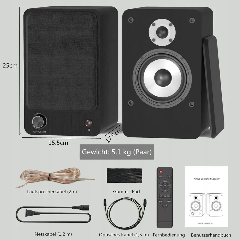 HANLIM Actieve Bluetooth HiFi Luidsprekers 100W USB AUX Optisch RCA Zwart — foto 5