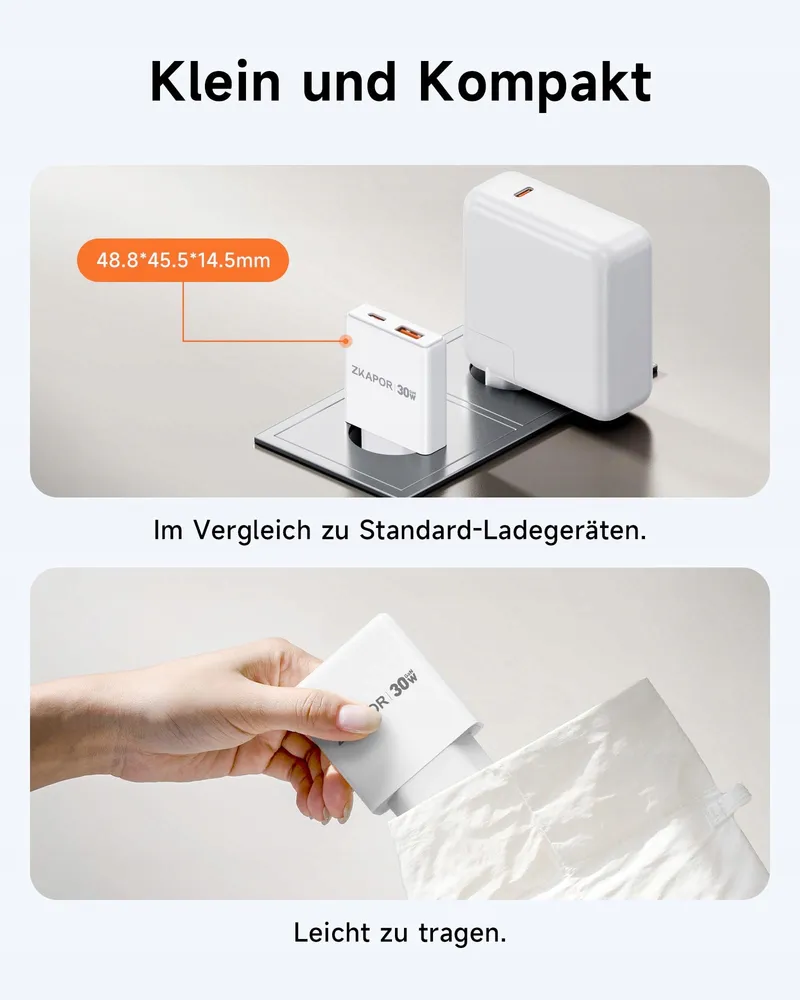 ZKAPOR USB C Oplader 30W 2-Poorts Snelladen Telefoons Tablets — foto 4