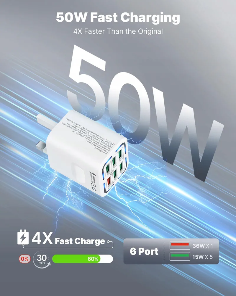 TUPNEUF USB Oplader 6 Poorten QC 3.0 Snelladen iPhone Android — foto 3