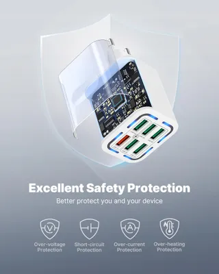TUPNEUF USB Oplader 6 Poorten QC 3.0 Snelladen iPhone Android — miniatuur 4