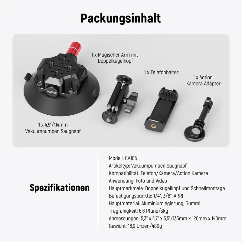 NEEWER Camerahouder 4,5 Inch Zuignap Magische Arm — foto 7