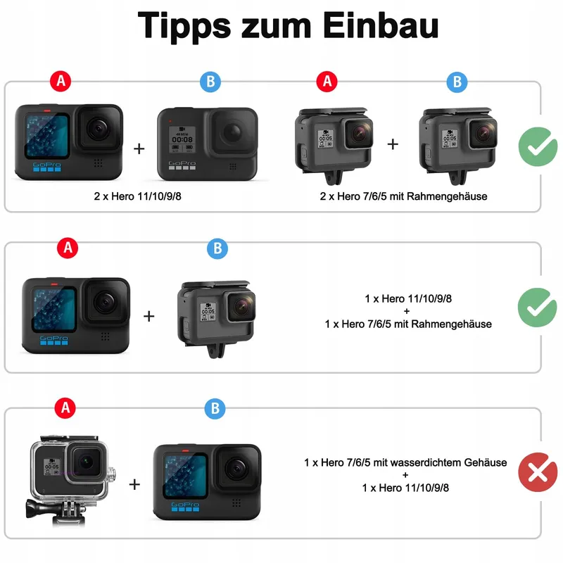 HSU Aluminium Dubbele Mount GoPro Hero 12 11 10 9 8 7 6 5 4 3 — foto 7