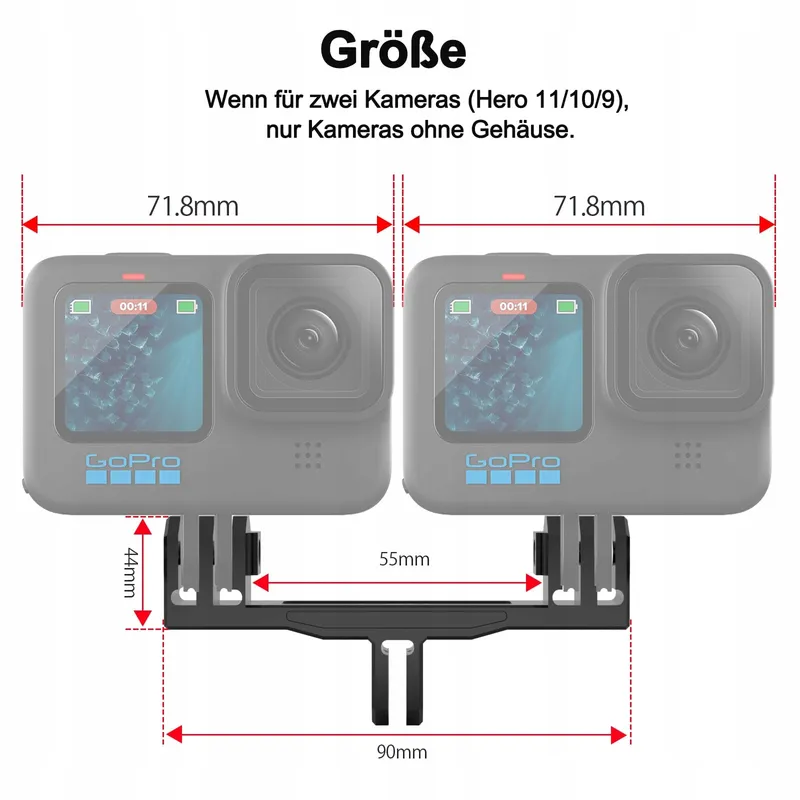 HSU Aluminium Dubbele Mount GoPro Hero 12 11 10 9 8 7 6 5 4 3 — foto 6