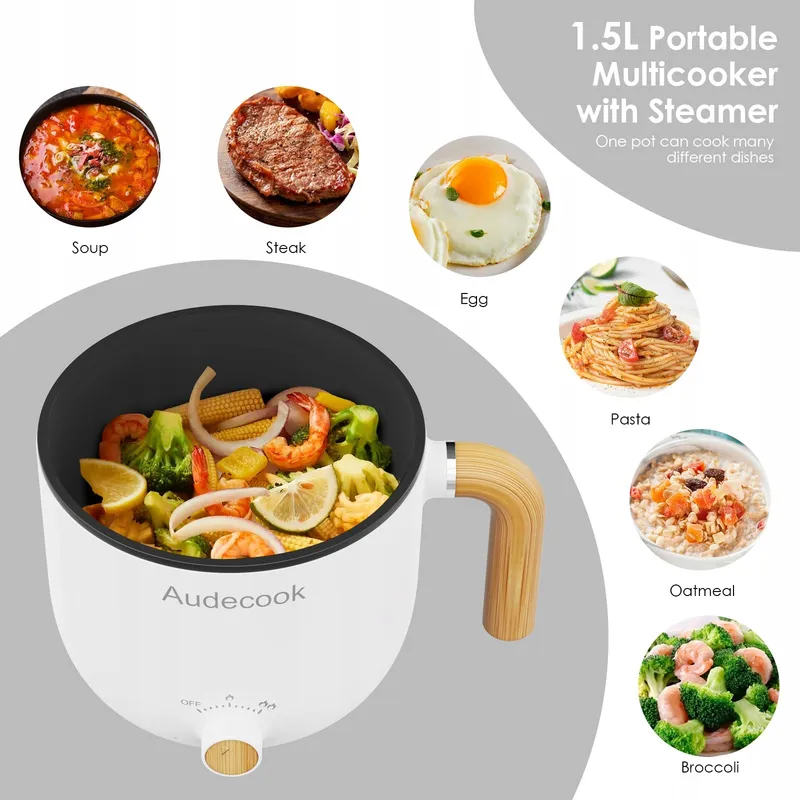 AUDECOOK Elektrische Pan en Stomer 1,5L Draagbare Mini Multicooker — foto 2