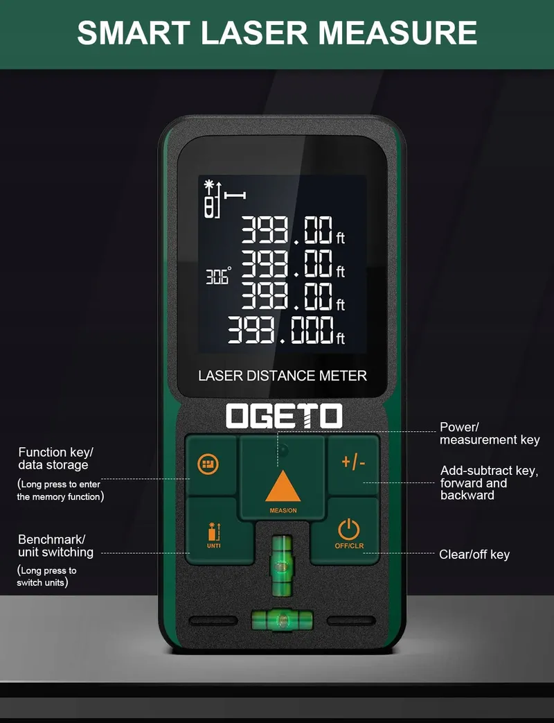 OGETO Laserafstandsmeter 120m LCD Hoek Pythagoras — foto 7