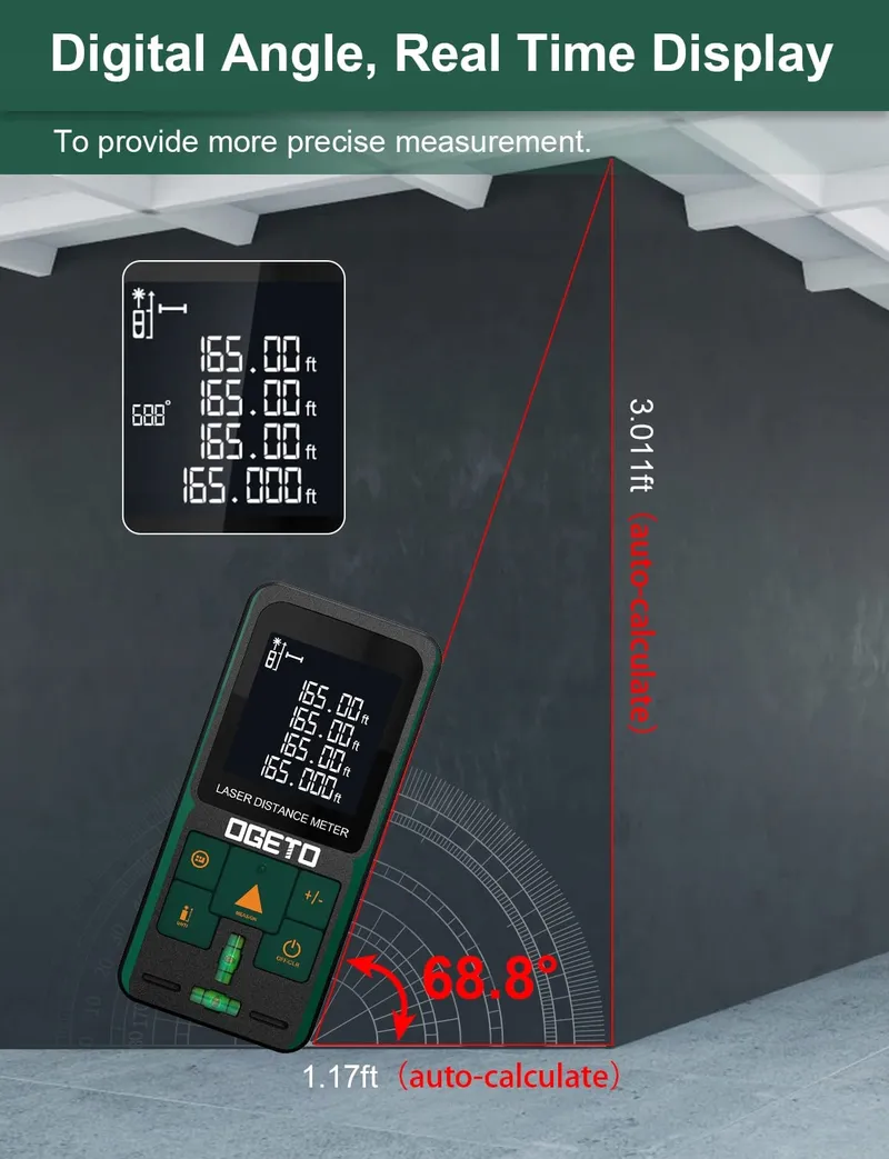 OGETO Laserafstandsmeter 120m LCD Hoek Pythagoras — foto 2
