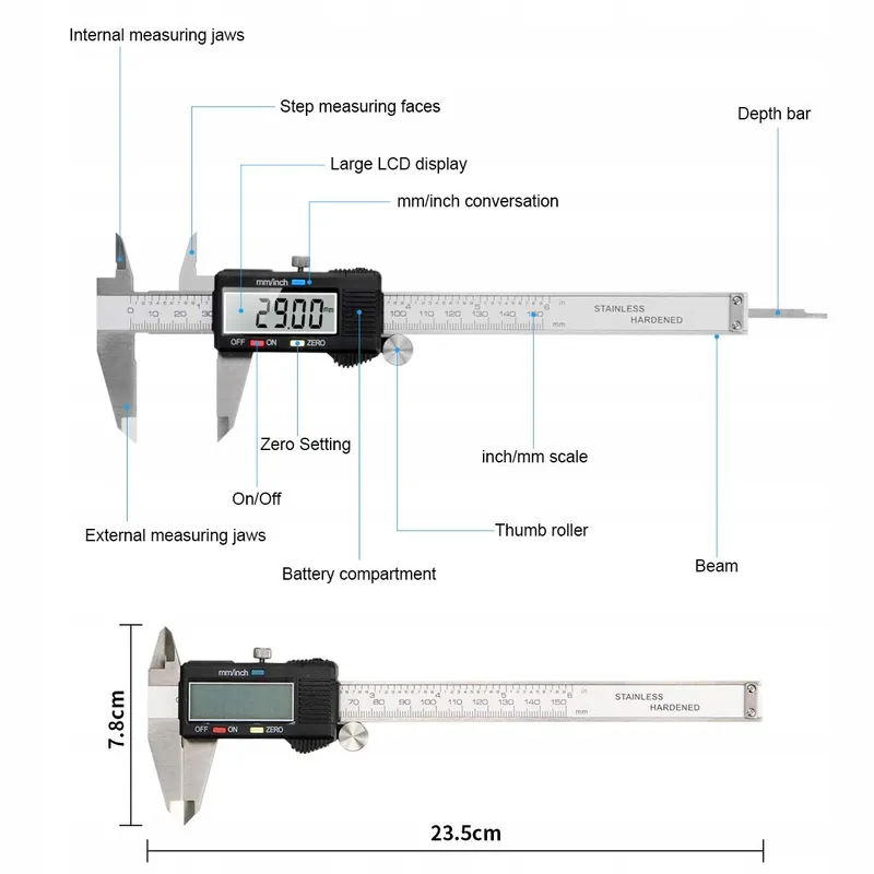 QFUN Digitale Schuifmaat 150mm Waterdicht Stofdicht LCD — foto 3