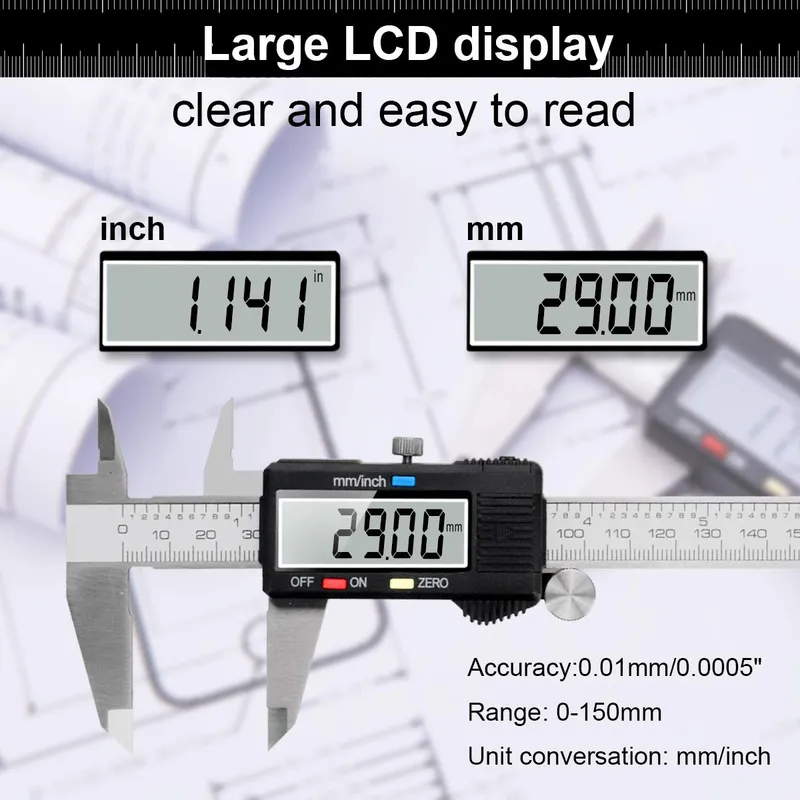 QFUN Digitale Schuifmaat 150mm Waterdicht Stofdicht LCD — foto 7