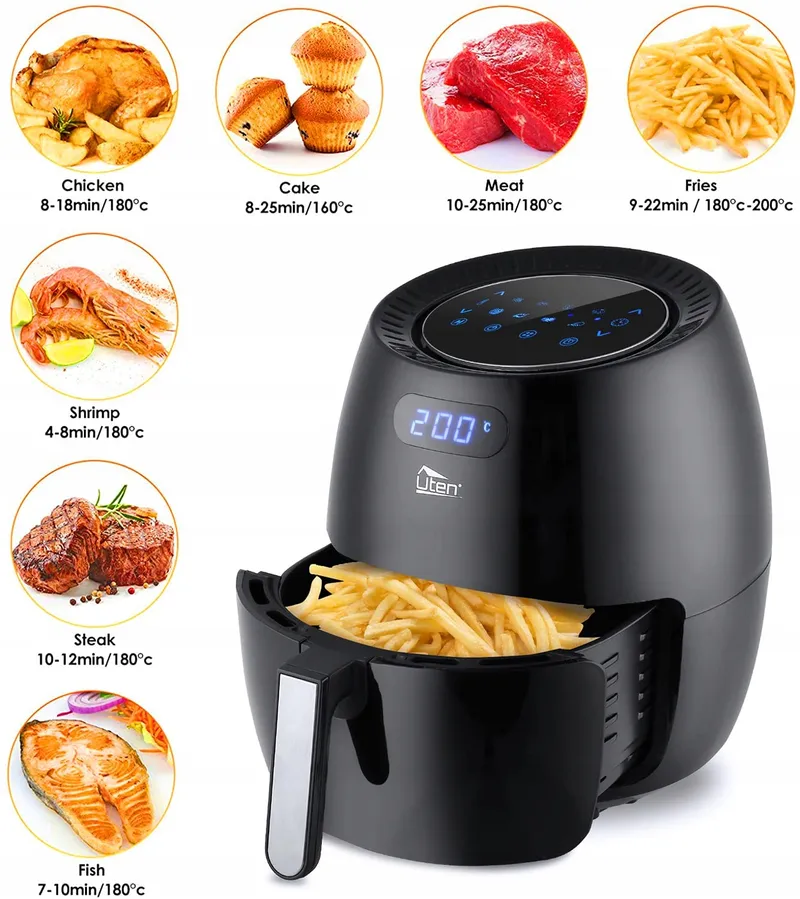 UTEN Airfryer XXL 6.5L LED Touchscreen 1800W 8 Programma's — foto 6