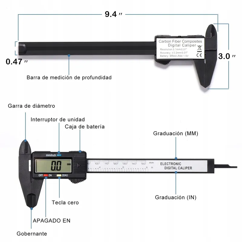 VINABO Digitale Schuifmaat 150mm 6 Inch Elektronisch Meetgereedschap LCD — foto 6