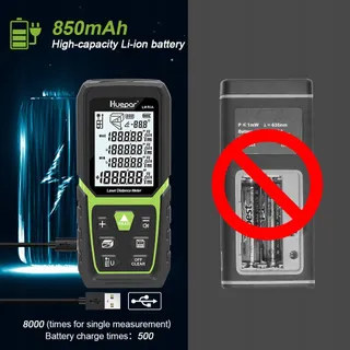 HUEPAR Laser Afstandsmeter 50M Li-Ion LCD Oppervlakte — miniatuur 3