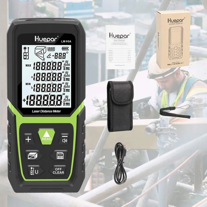 HUEPAR Laser Afstandsmeter 50M Li-Ion LCD Oppervlakte β foto 8