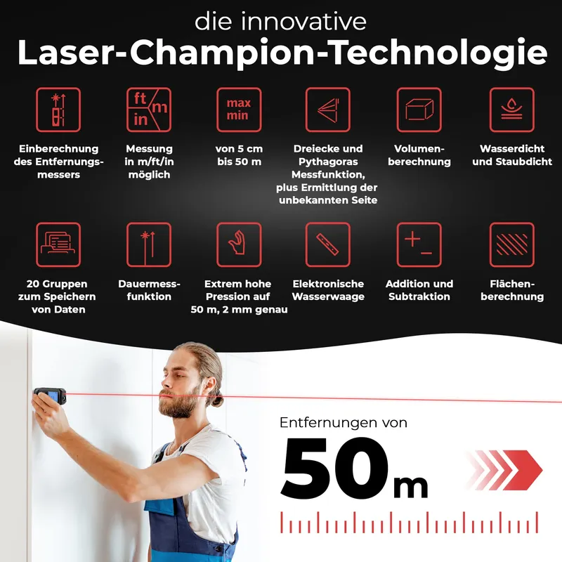 LION STAHL Laser Afstandsmeter 5cm-50m Binnen Batterijen — foto 5