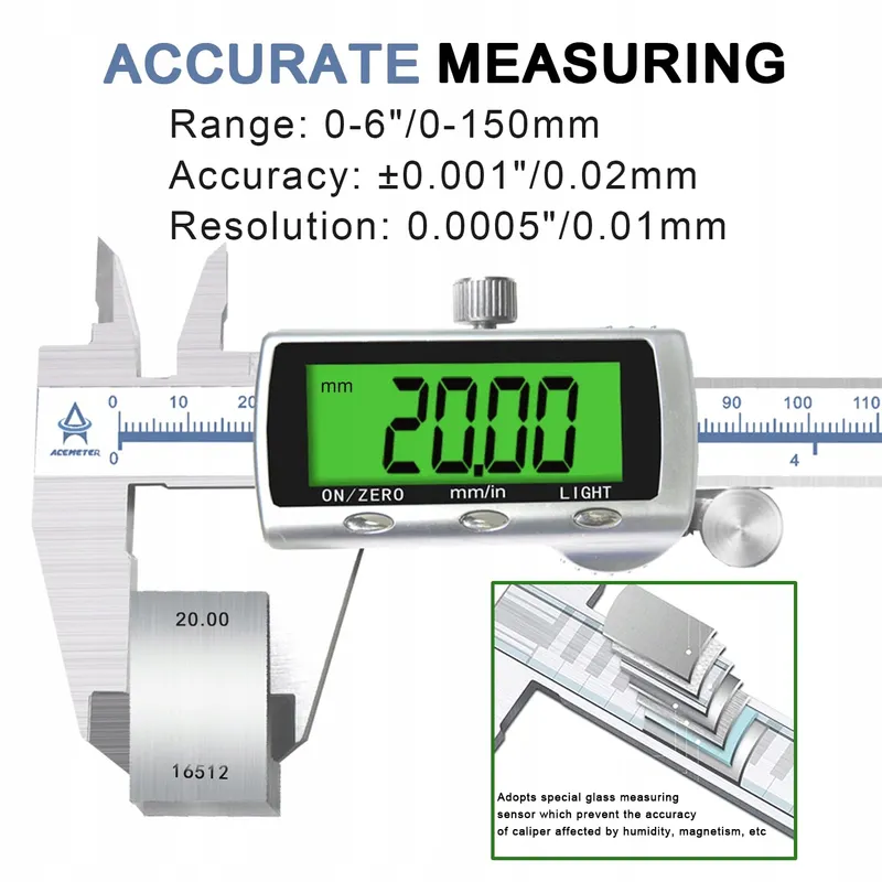ACEMETER Digitale Schuifmaat 150mm LCD RVS IP54 Waterdicht — foto 2