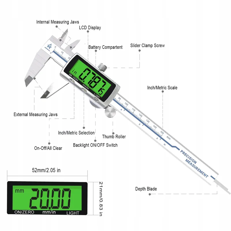 ACEMETER Digitale Schuifmaat 150mm LCD RVS IP54 Waterdicht — foto 6
