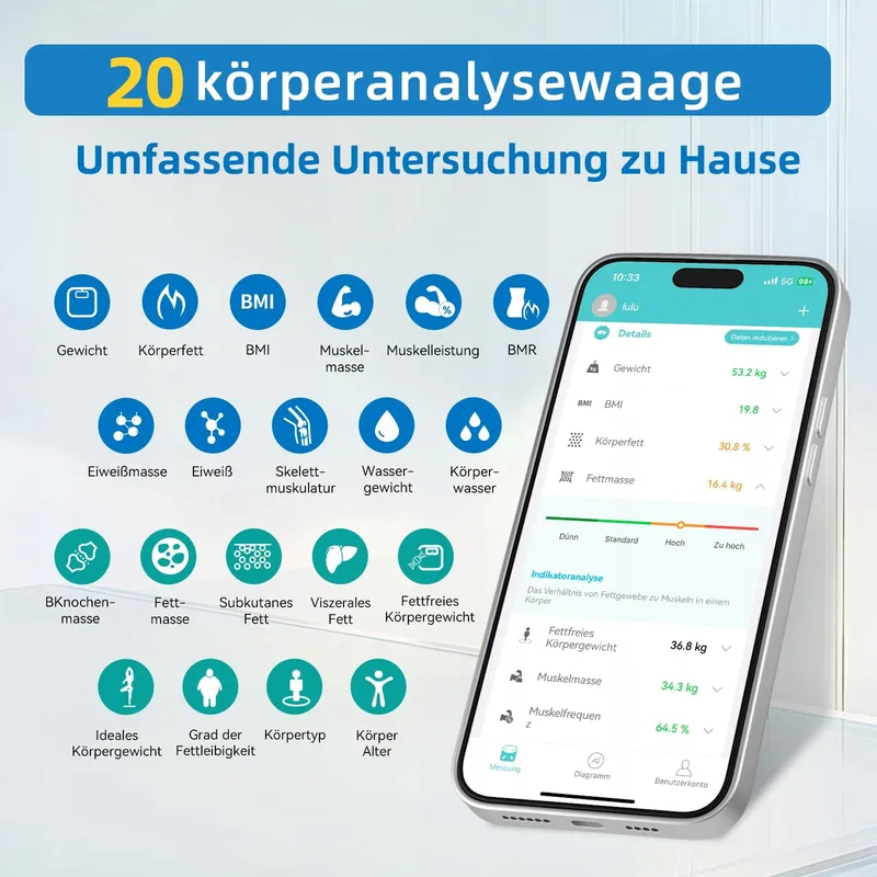 LEPULSE P1 Lichaamsanalyseweegschaal App 24 Gebruikers Zwart — foto 5