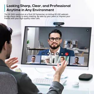 AIRHUG Webcam 2K QHD FHD 1080p 360° Plug&Play Windows Mac — miniatuur 3