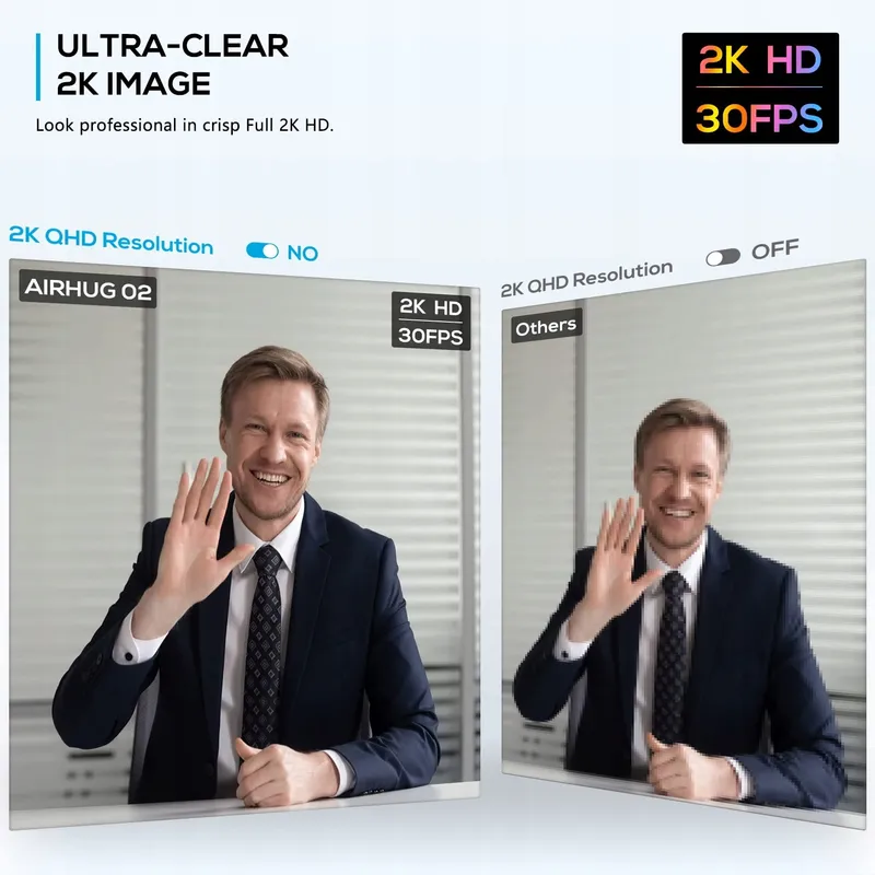 AIRHUG Webcam 2K QHD FHD 1080p 360° Plug&Play Windows Mac — foto 4