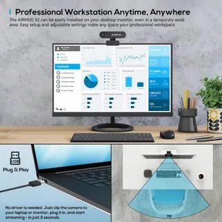 AIRHUG Webcam 2K QHD FHD 1080p 360° Plug&Play Windows Mac — miniatuur 7