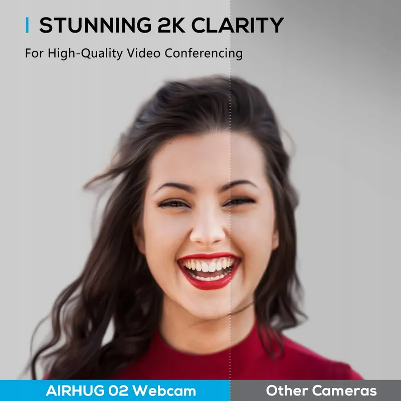 AIRHUG Webcam 2K QHD FHD 1080p 360° Plug&Play Windows Mac — foto 6