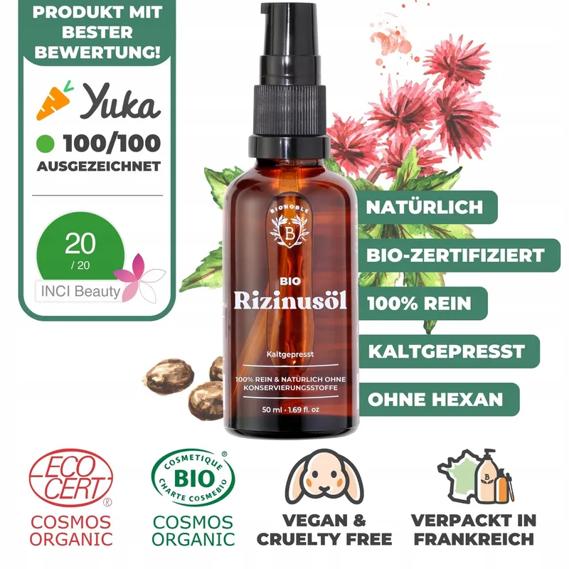 BIONOBLE Ricinusolie Bio 50ml Natuurlijk Haar Wimpers Wenkbrauwen Baard — foto 2