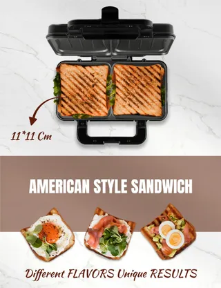 BESTRON XL Sandwichmaker 2 Sandwiches Automatische Temperatuur — miniatuur 4