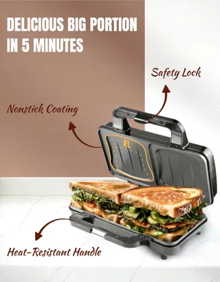BESTRON XL Sandwichmaker 2 Sandwiches Automatische Temperatuur — miniatuur 3