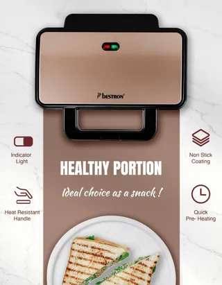 BESTRON XL Sandwichmaker 2 Sandwiches Automatische Temperatuur — miniatuur 5