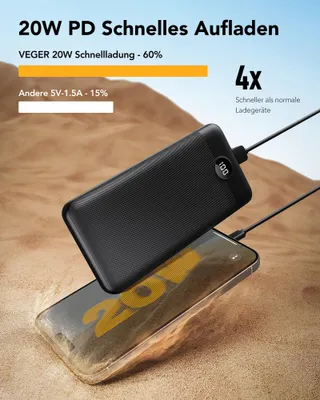 VEGER Power Bank 27000mAh 20W PD USB C 4 Uitgangen LED — miniatuur 2