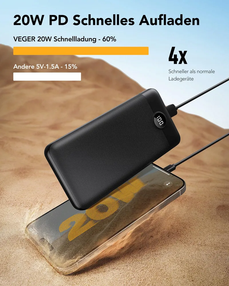 VEGER Power Bank 27000mAh 20W PD USB C 4 Uitgangen LED — foto 2