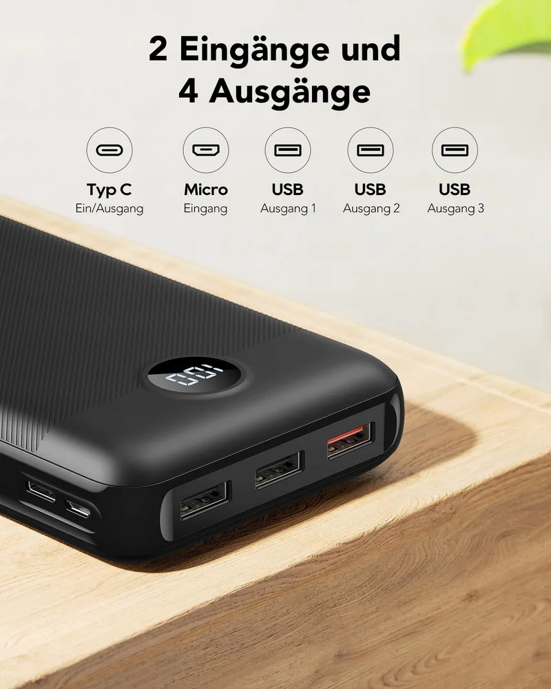 VEGER Power Bank 27000mAh 20W PD USB C 4 Uitgangen LED — foto 3