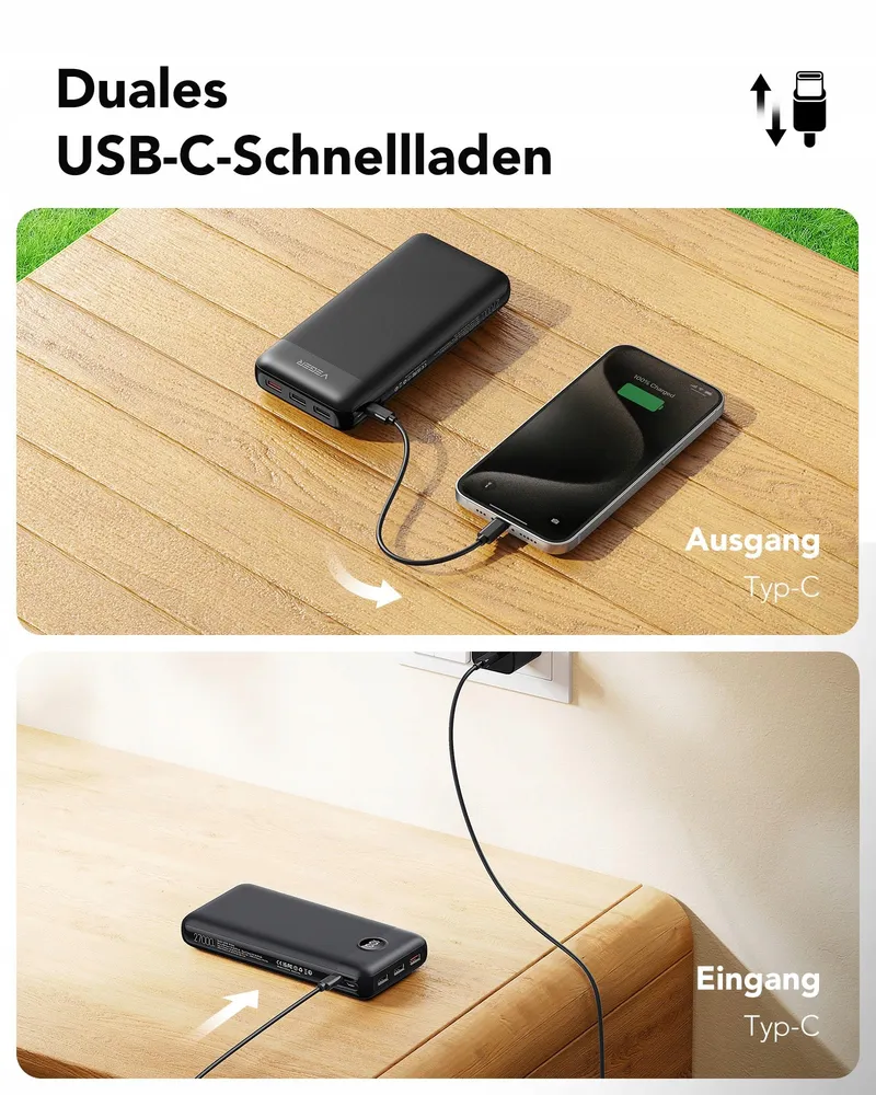 VEGER Power Bank 27000mAh 20W PD USB C 4 Uitgangen LED — foto 5