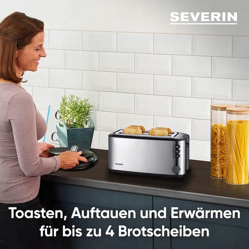 SEVERIN AT 2509 Broodrooster 4 Sneden Opwarmrek 1400W RVS Zwart — foto 4