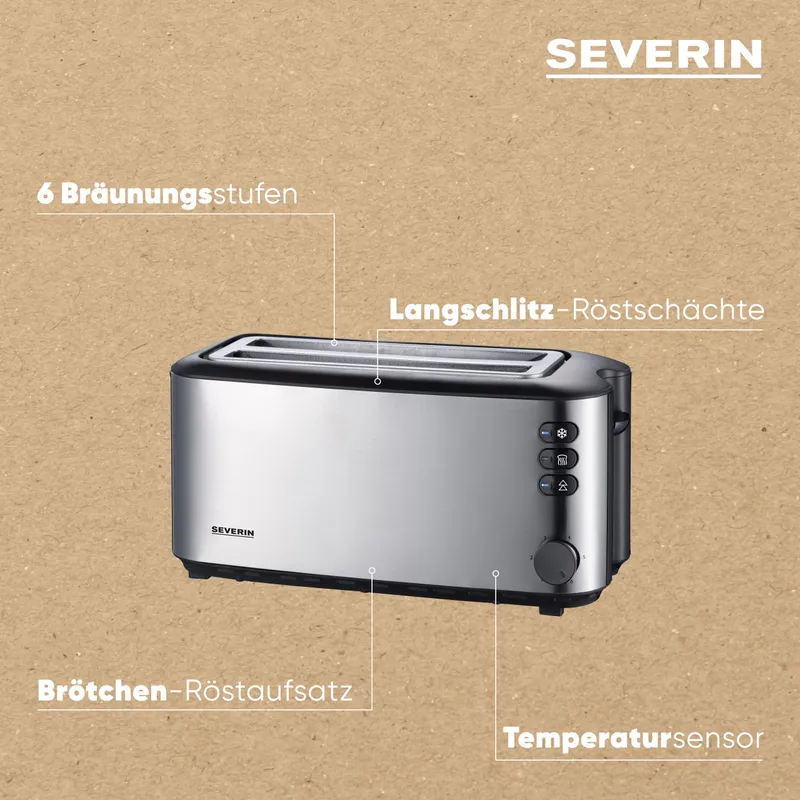 SEVERIN AT 2509 Broodrooster 4 Sneden Opwarmrek 1400W RVS Zwart — foto 5