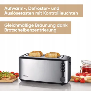 SEVERIN AT 2509 Broodrooster 4 Sneden Opwarmrek 1400W RVS Zwart — miniatuur 3