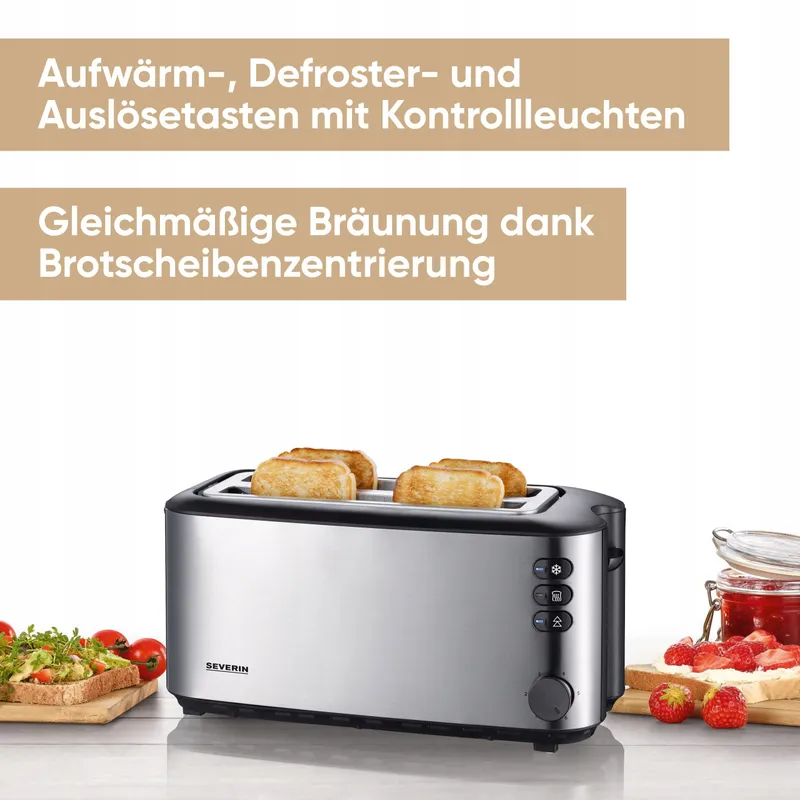 SEVERIN AT 2509 Broodrooster 4 Sneden Opwarmrek 1400W RVS Zwart — foto 3