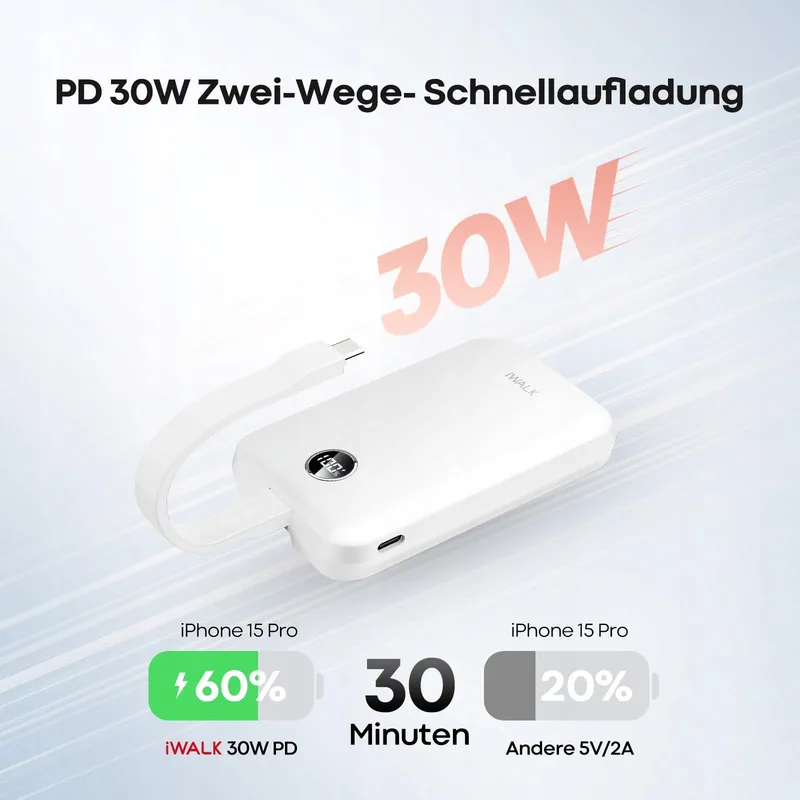 iWALK MagSafe Powerbank 10000mAh 15W 30W Snelladen USB-C LED — foto 3