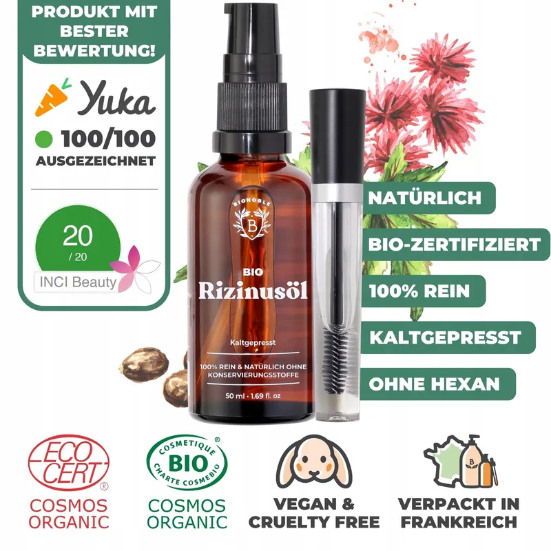 BIONOBLE Ricinusolie Bio 50ml Natuurlijk Haar Wimpers Wenkbrauwen Nagels — foto 2