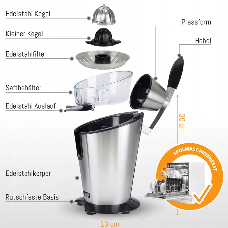 LEBENLANG Elektrische Citruspers 600W RVS BPA-Vrij — foto 3