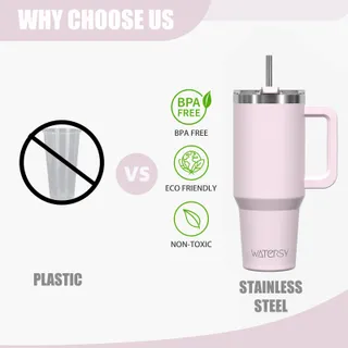 WATERSY Thermosbeker 30oz Roestvrij Staal Handvat Rietje — miniatuur 4