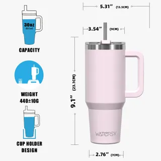 WATERSY Thermosbeker 30oz Roestvrij Staal Handvat Rietje — miniatuur 6