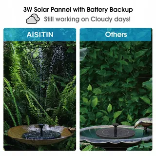 AISITIN Solar Tuinfontein 3,0W Met Accu 1200mAh Voor Tuin Vijver — miniatuur 3